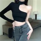 Asymmetrical Cutout Cropped T-shirt Black - One Size