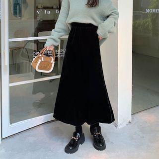Velvet High-waist Fish Tail Semi Maxi Skirt