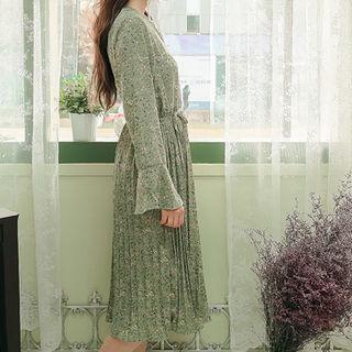 Pleated Floral Midi Shirtwaist Dress