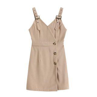 Spaghetti Strap Button A-line Dress