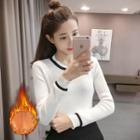 Fleece Lined Contrast Trim Long Sleeve Knit Top