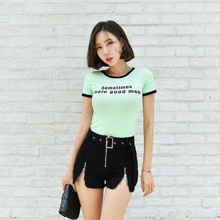 Letter-printed Slim-fit Ringer T-shirt