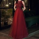 Halter Neck Mesh A-line Gown