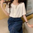 Square-neck Button Short-sleeve Top
