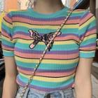 Striped Embroidered T-shirt As Shown In Figure - One Size