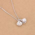 925 Sterling Silver Shell Pendant Necklace Shell & Faux Pearl - Silver - One Size