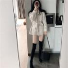 Tie-waist Faux Shearling Zip Jacket