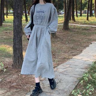 Cartoon Print Wide Medium Dress Gray - One Size