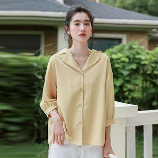3/4-sleeve Chiffon Blouse Light Yellow - One Size