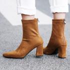 Velvet Chunky-heel Zip Ankle Boots