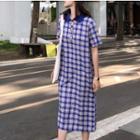 Plaid Midi Short-sleeve Polo Shirt Dress