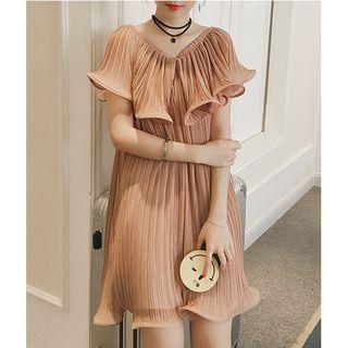 Short-sleeve Ruffle Trim A-line Dress