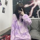 Long-sleeve Moon Embroidered Tie Dye T-shirt