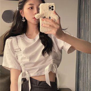 Short-sleeve Ribbon Accent Cropped T-shirt