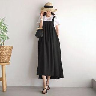 Square-neck Flared Maxi Overall Dress