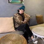 Faux-fur Leopard Jacket Brown - One Size
