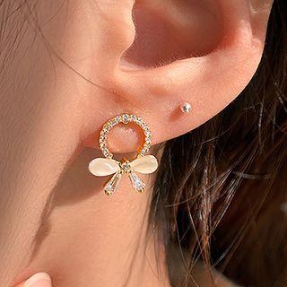 Bow Stud Earring 1 Pair - Gold & Light Yellow - One Size