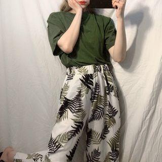 Short-sleeve T-shirt / Fern Print Chiffon Wide-leg Pants