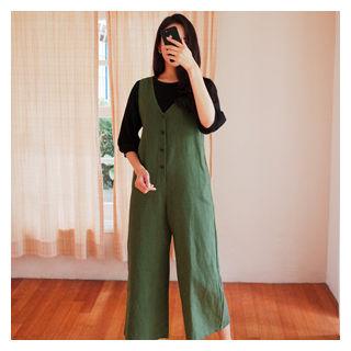 V-neck Button-front Jumpsuit