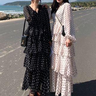 Dotted Tiered Maxi Chiffon Dress
