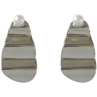 Faux Pearl Wavy Metal Disc Earring