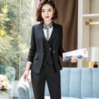 Single-button Blazer / Slim-fit Dress Pants / V-neck Vest / Mini Pencil Skirt / Long-sleeve Shirt / Set