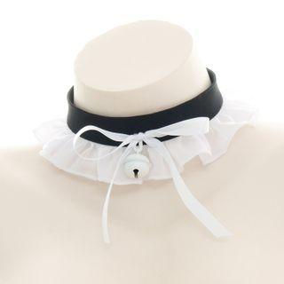 Ribbon Ruffled Bell Choker Black & White - One Size