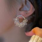 Flower Faux Crystal Alloy Hoop Earring 2342a - 1 Pair - Silver Needle - Transparent - One Size