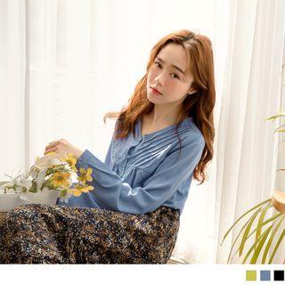 Long Sleeve Ruched V-neck Shirt