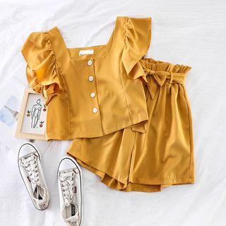 Set: Ruffle-trim Top + High-waist Shorts
