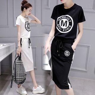 Set: Printed Short-sleeve T-shirt + Skirt