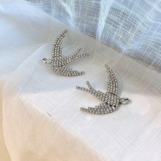 Rhinestone Swallow Stud Earring 1 Pair - Silver - One Size
