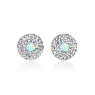 Sterling Silver Fashion Bright Geometric Round White Imitation Opal Stud Earrings With Cubic Zirconia Silver - One Size