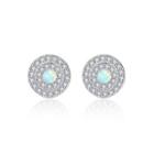 Sterling Silver Fashion Bright Geometric Round White Imitation Opal Stud Earrings With Cubic Zirconia Silver - One Size