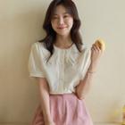 Layered-collar Pompom-trim Blouse