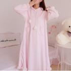Hooded Midi A-line Fleece Sleep Dress