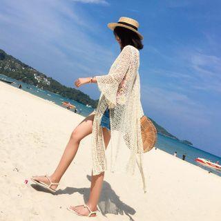 Open Front Eyelet Lace Long Jacket
