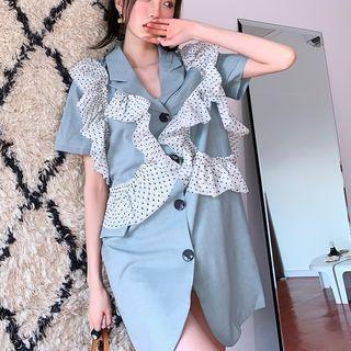 Short-sleeve Ruffle Trim Blazer Dress