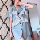 Short-sleeve Ruffle Trim Blazer Dress