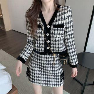 Set: Plaid Cropped Cardigan + Mini A-line Skirt
