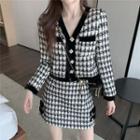 Set: Plaid Cropped Cardigan + Mini A-line Skirt
