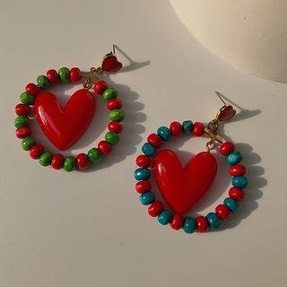 Acrylic Bead & Heart Dangle Earring