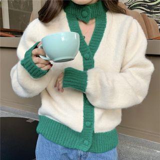 Mock-neck Contrast Trim Cutout Cardigan