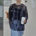 Tie-dye Print Mesh Top Print - Grayish Black - One Size