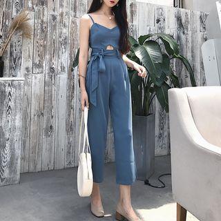 Plain Cut Out Detail Spaghetti Strap Cropped Jumpsuit