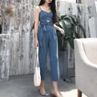 Plain Cut Out Detail Spaghetti Strap Cropped Jumpsuit