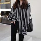 Long-sleeve Striped Chiffon Shirt / Boot-cut Pants