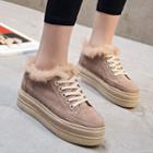 Furry Trim Platform Lace-up Shoes