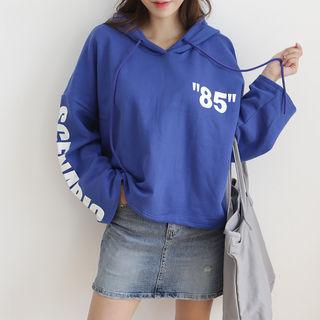 Hooded Drop-shoulder Letter Print Pullover