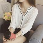 3/4-sleeve Embroidered Chiffon Top